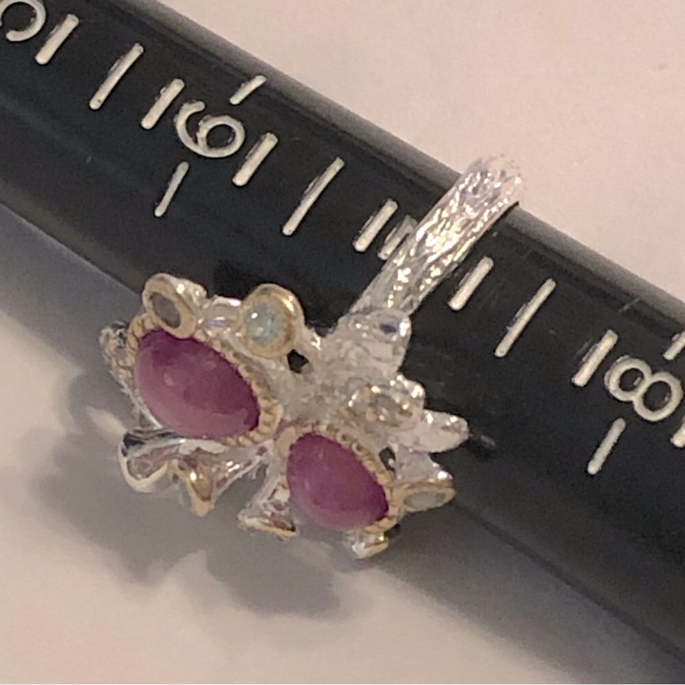 Unique Star Ruby Ring925 Sterling Silver & Goldsi… - image 7